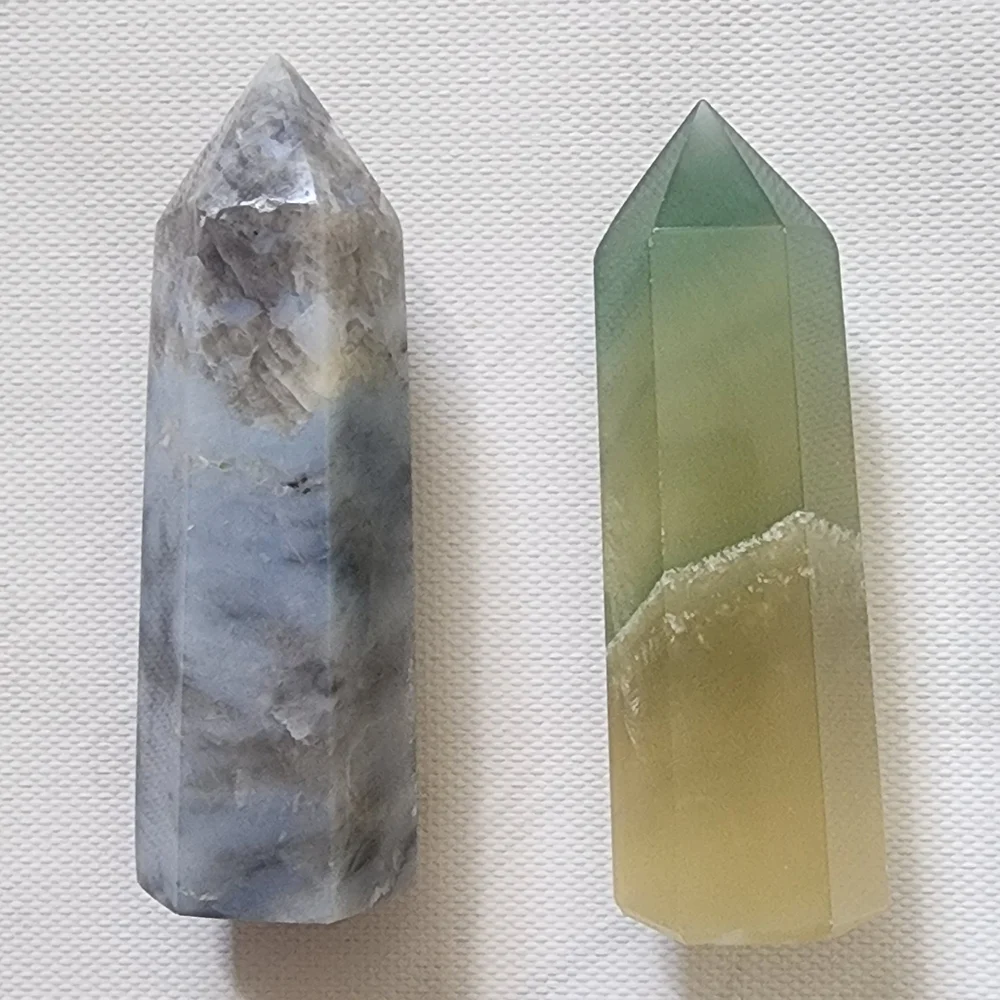1 Blue Calcite And 1 Fluorite  Tower # 1 Natural And Authentic